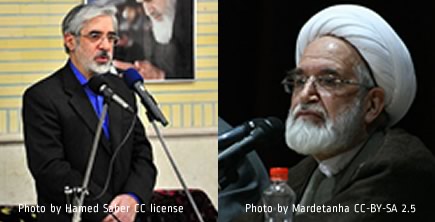 Photo of Mousavi by Hamed Saber, of Karoubi by Mardetanha, from the Wiki Commons.